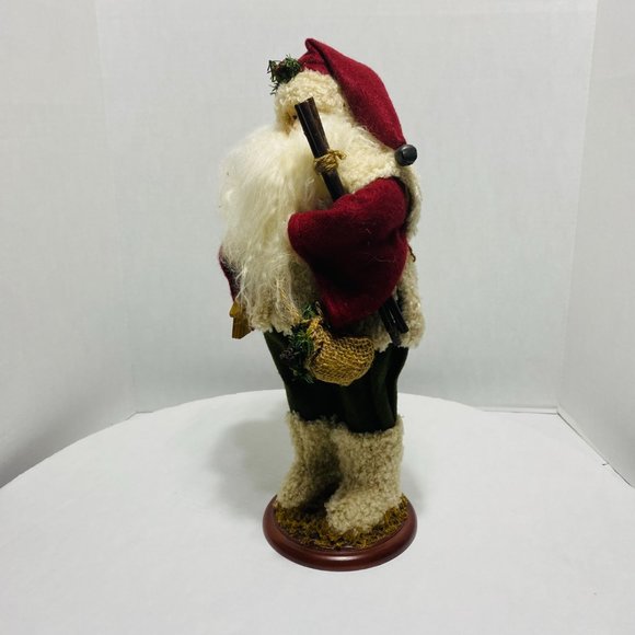 Old World Santa Christmas Tree Birdhouse Red Green Fur Trim Santa Wood Base 17" - Picture 9 of 16